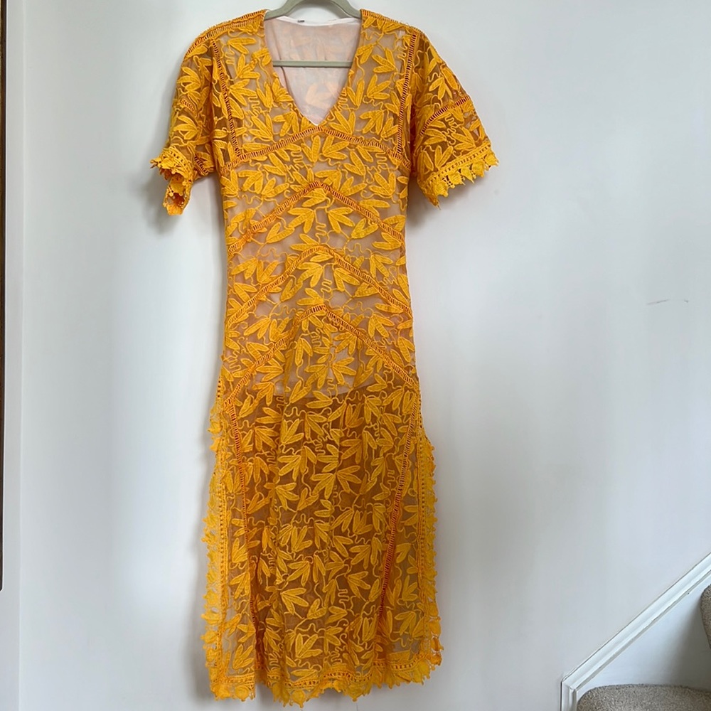 Canary yellow embroidered sundress with hidden slip